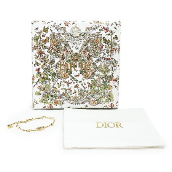 Christian Dior Clair D Lune CD logo rhinestone pearl bracelet gold - Picture 2 of 4